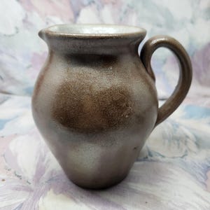 Vintage 5.5&quot; Tall Japanese Stoneware Pitcher – Rustic Brown Glaze Art Pottery Jug, Wabi-Sabi Decor