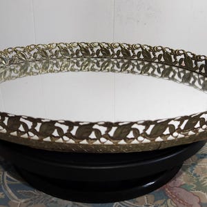 Vintage Ornate Brass Filigree Mirror Vanity Tray – 12.5&quot;x9&quot; x 1.5&quot; Oval Dresser Display