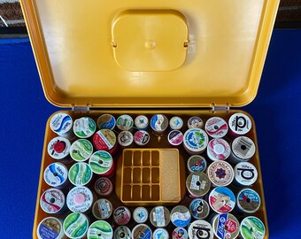 Vintage Wilson Wil-Hold Sewing Thread Box – Mustard Yellow Plastic Organizer – Includes 47 Spools of Thread