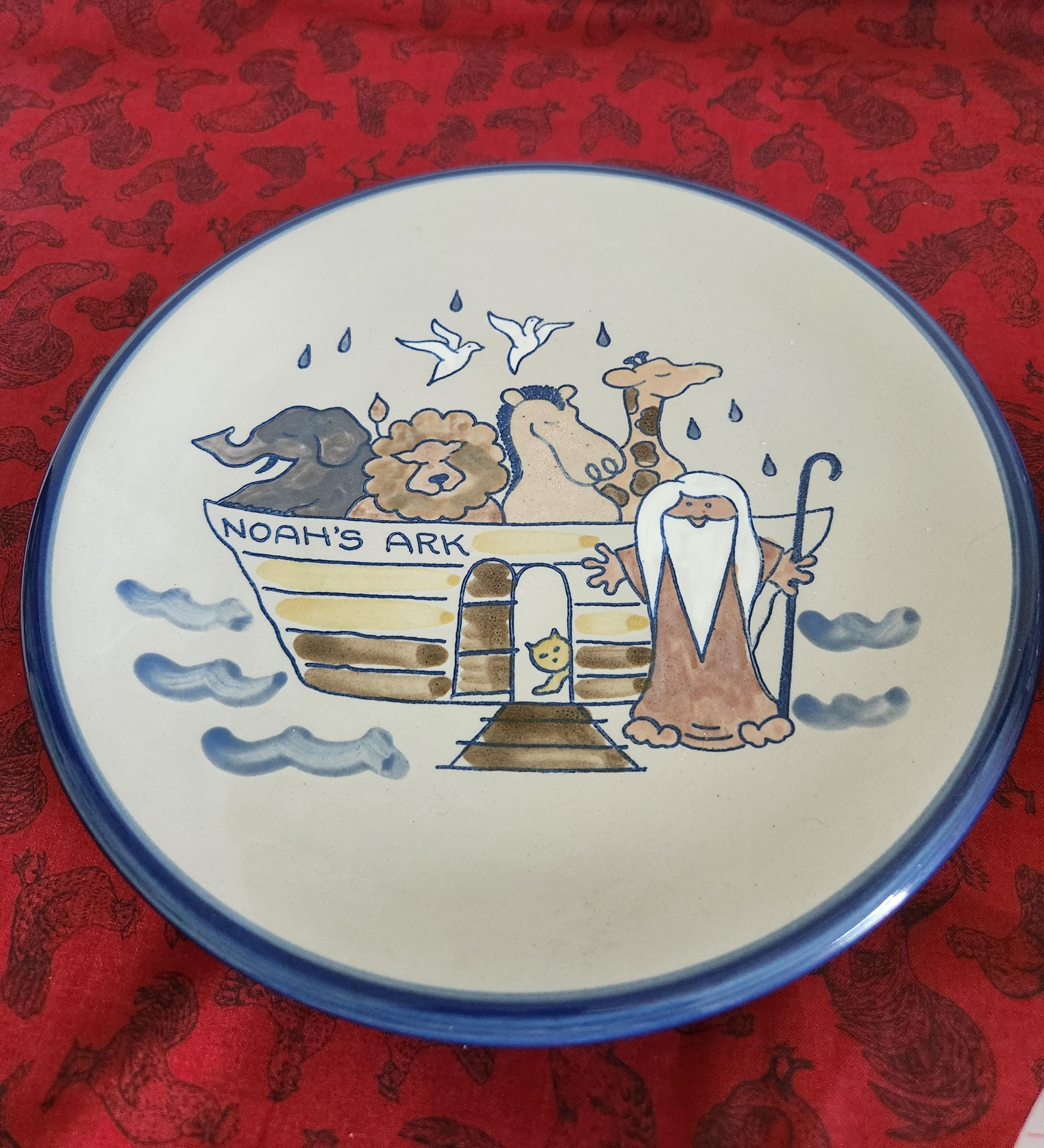 Plaque De Bienvenue Ovale Louisville Stoneware - Arche De Noé - 7,5 Pouces - Vintage