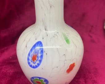 Vintage 5.5” Tall Murano Millefiori Hand Blown Glass Vase – Colorful Art Glass