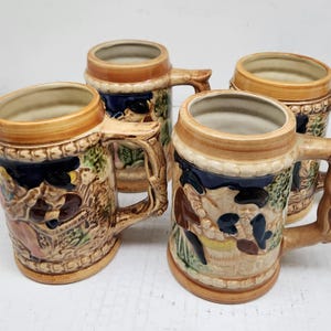 Vintage Set of 4 Ceramic Stein Beer Mugs made in JAPAN