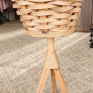 Vintage 3 Leg Wood Wicker Style Plant Stand Holder Planter
