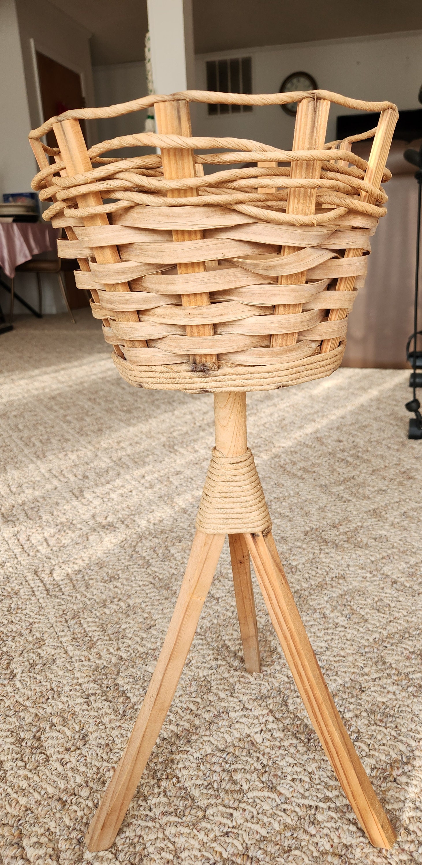 Vintage 3 Leg Wood Wicker Style Plant Stand Holder Planter - Etsy
