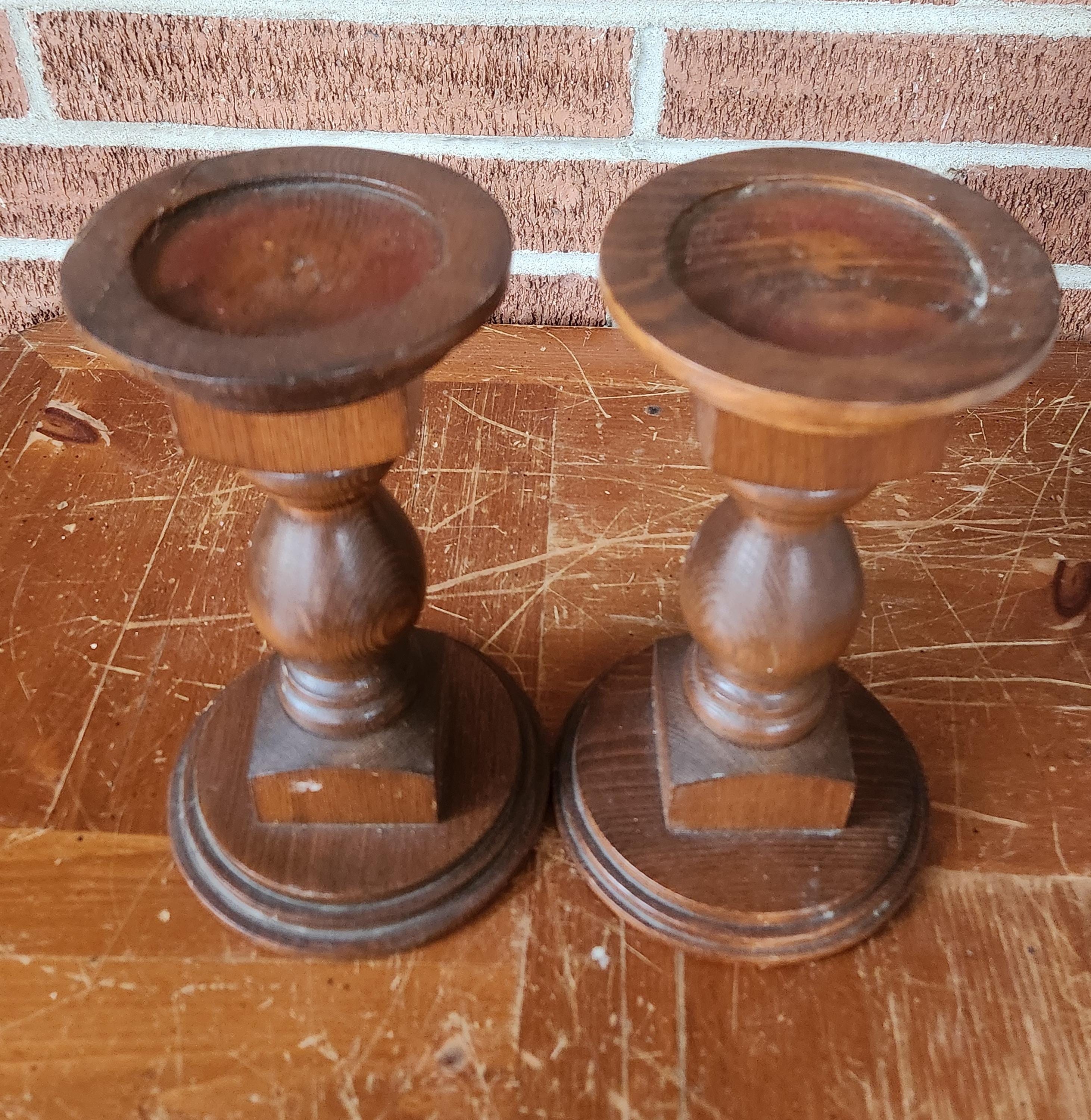 Vintage Turned Wood Candle Holders Set of 2 | 9 Inch Wooden ...