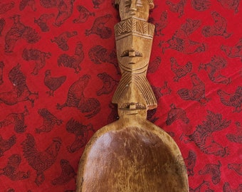 vintage 24" hand carved wooden spoon wall decor