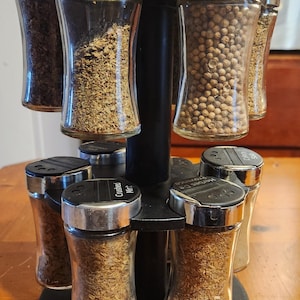 12” Tall 12 Jar Rotating Spice Rack with Pre-labeled Glass Containers