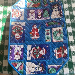 Vintage Set of 4 Vinyl Quilted Placemats - Christmas Tree, Stocking, Snowman, Santa