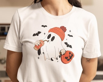 Camiseta de Halloween con colores cómodos y fantasmas, camiseta de temporada espeluznante