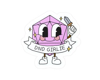 Pegatina de vinilo troquelada con diseño de dado d20 rosa para niña de D&D