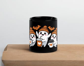 Bonita taza de café fantasma de Halloween – Temporada espeluznante, negra, 325 ml