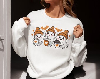 Sudadera de Halloween con un fantasma de dibujos animados – Suéter de temporada espeluznante