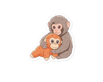 Pegatina de mono abrazando, calcomanía viral de mono bebé, gráfico de vinilo de animal de apoyo emocional