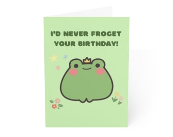 Tarjeta de cumpleaños de rana kawaii: tarjeta de felicitación con un divertido juego de palabras con animales