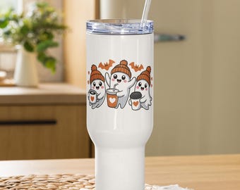 Taza de viaje fantasma kawaii: vaso de acero inoxidable de temporada espeluznante