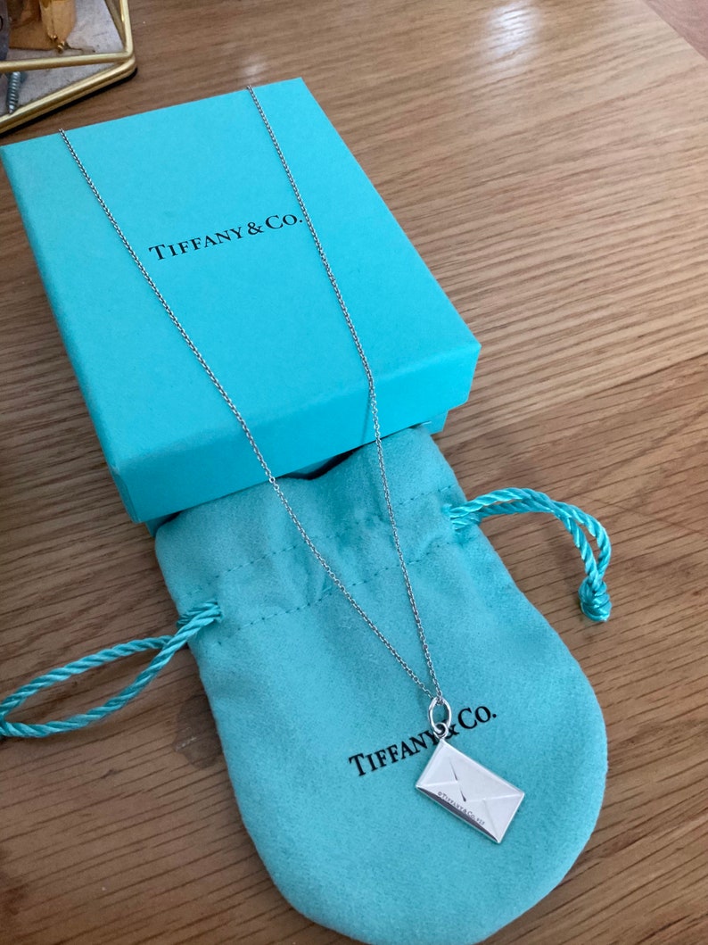 Genuine Tiffany & Co Sterling Silver Envelope Necklace With Diamond