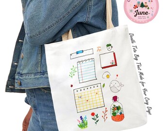 Borsa tote con disegni / Regalo per amanti delle agende / Borsa in tela / Design minimalista per la cancelleria