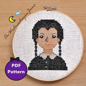 Wednesday Addams Cross Stitch Pattern PDF Download (PDF Pattern, Halloween, Pattern How to, Easy Cross Stitch, Needlework, Halloween Gift)