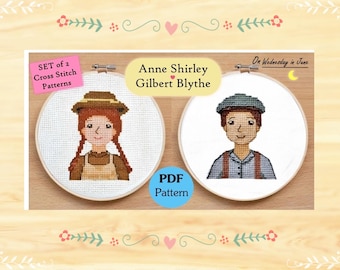Set di schemi per punto croce di Anne Shirley Gilbert Blythe in formato PDF, ricamo facile (download immediato)
