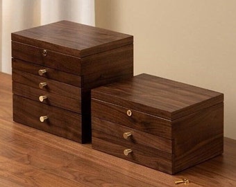 Walnut Wooden Jewelry Box with lock, Light Luxury Jewelry Organizer, Large Earring Bracelet Necklace Organizer Storage