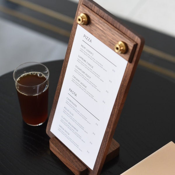 Nussbaum-Restaurant-Menühülle, individuelles Menübrett aus Holz, Café-Bar-Tischschild, Menümappe, Menühüllen, Hochzeits-Clipboard-Schild