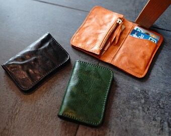 Handmade Top Grain Leather Card Holder, Simple Retro Slim Compact Bank Card Wallet Card Holder, Lightweight Wallet