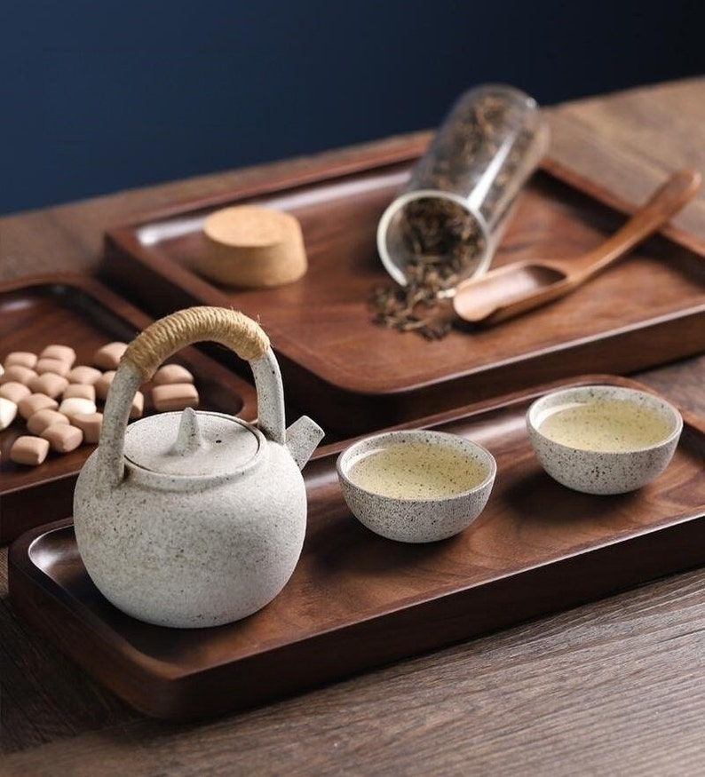 Japanese Style Rectangular Wooden Platter, Black Walnut Wooden Platter, Snack Candy Fruit Wooden Tray image 2