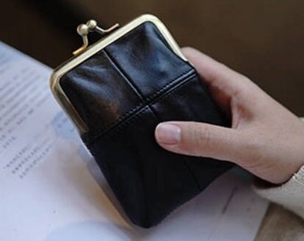 Hand Crafted Top Grain Leather Clasp Lock Purse, Womens Change Purse, Lightweight Women Wallet