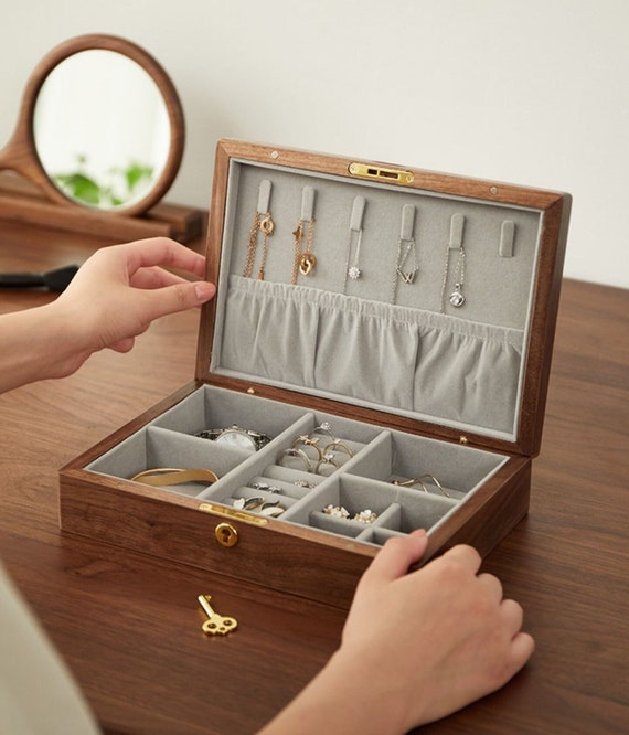 Wooden Jewelry Box, Jewelry Organizer, Simple Jewelry Box, Walnut Cherry  Wood Jewelry Box, Ring, Bracelets, Stud Earring, Necklace Storage 