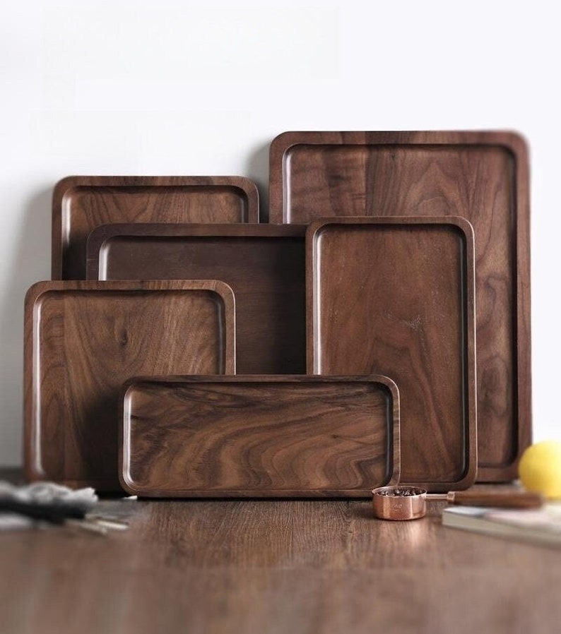 Japanese Style Rectangular Wooden Platter, Black Walnut Wooden Platter, Snack Candy Fruit Wooden Tray image 1