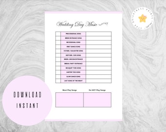 Printable Wedding Song List, Wedding Playlist, Wedding Music List, DJ Song List, Wedding DJ Questionnaire, Wedding Processional Songs, PDF