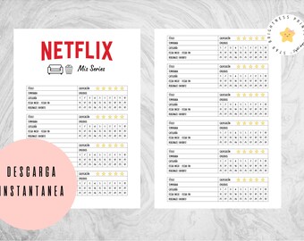 Netflix series tracker, Netflix series, tv tracker, A4 printable, digital pdf printable, Netflix Series Tracker Printable
