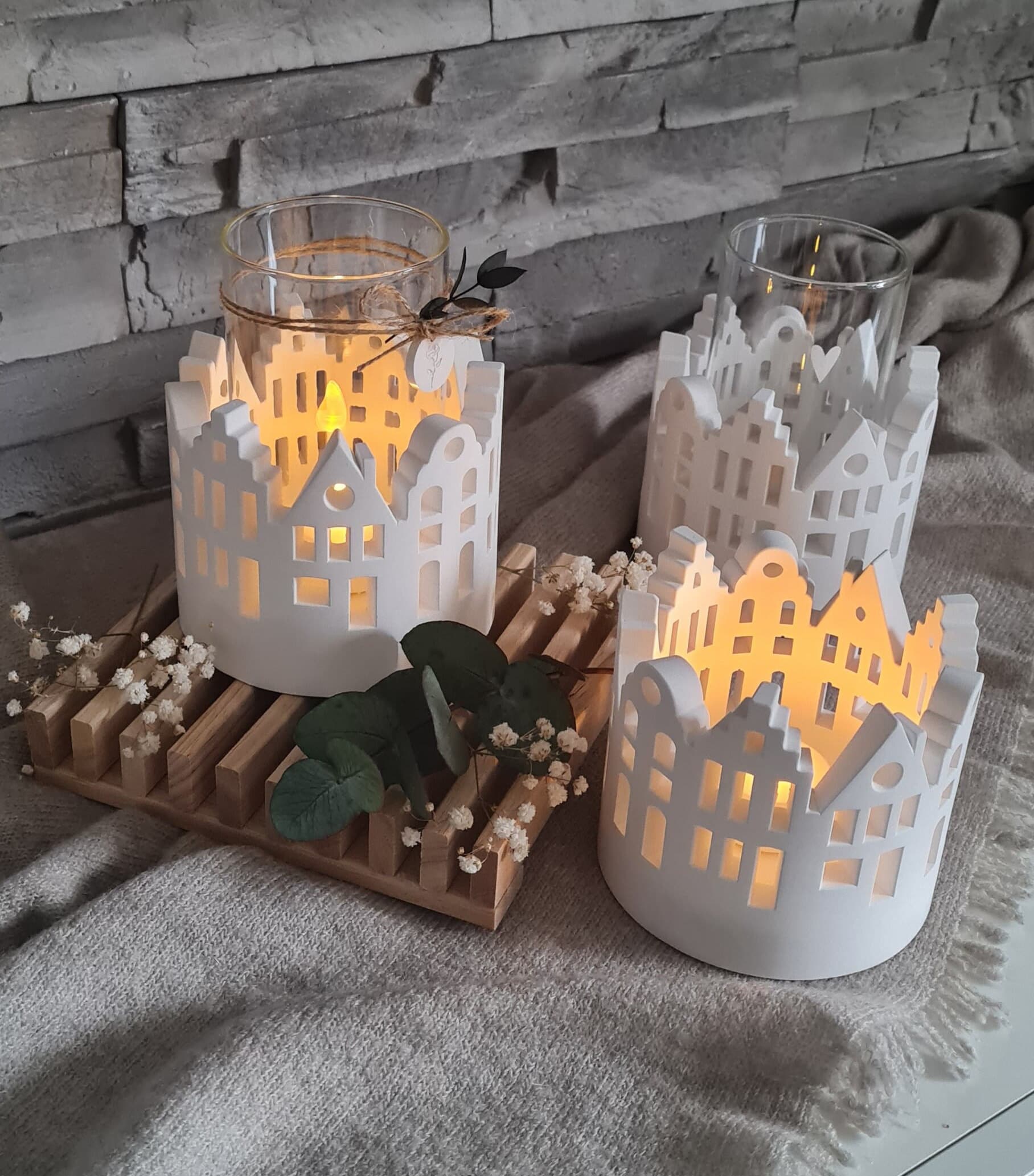 Lichtkranz Haus, Häuserkranz, Lichterstadt, Häuserstadt rund, Keraflott, Weiß, Windlicht, Deko, Dekoration, Geschenk