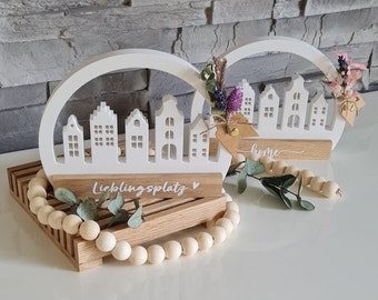 House loop with wooden stand, house wreath, decoration town houses, favorite place, home, decoration ring, Raysin, Keraflott, gift, souvenir