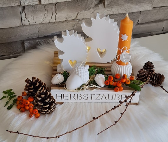 Herbstzauber Holzklötzchen Tablett Set ,Herbstdeko, Herbst, Igel, Raysin, Geschenk, Mitbringsel