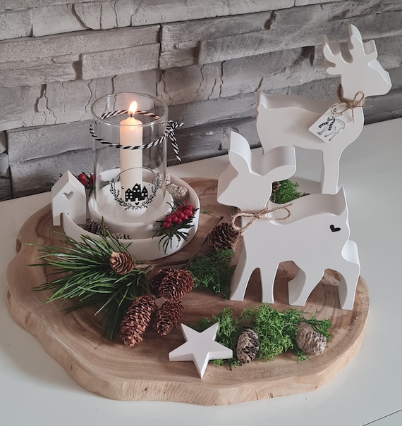 Winterdekoration, Reh und Hirsch, Bambi, Weihnachtsdeko, Raysin, Keraflott, handgefertigt, Winterzauber, gemütliches Zuhause,