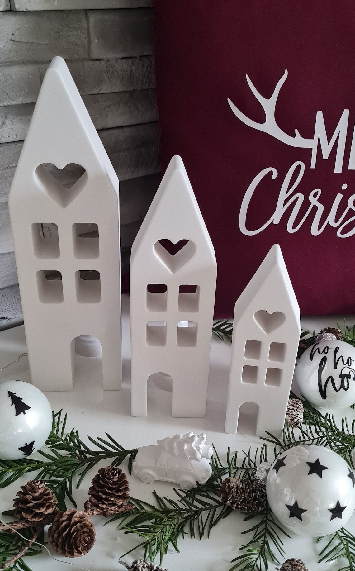 Laternen Stadtlicht Weihnachtsdeko - Keramik Lichterhäuser Mit LED Timer