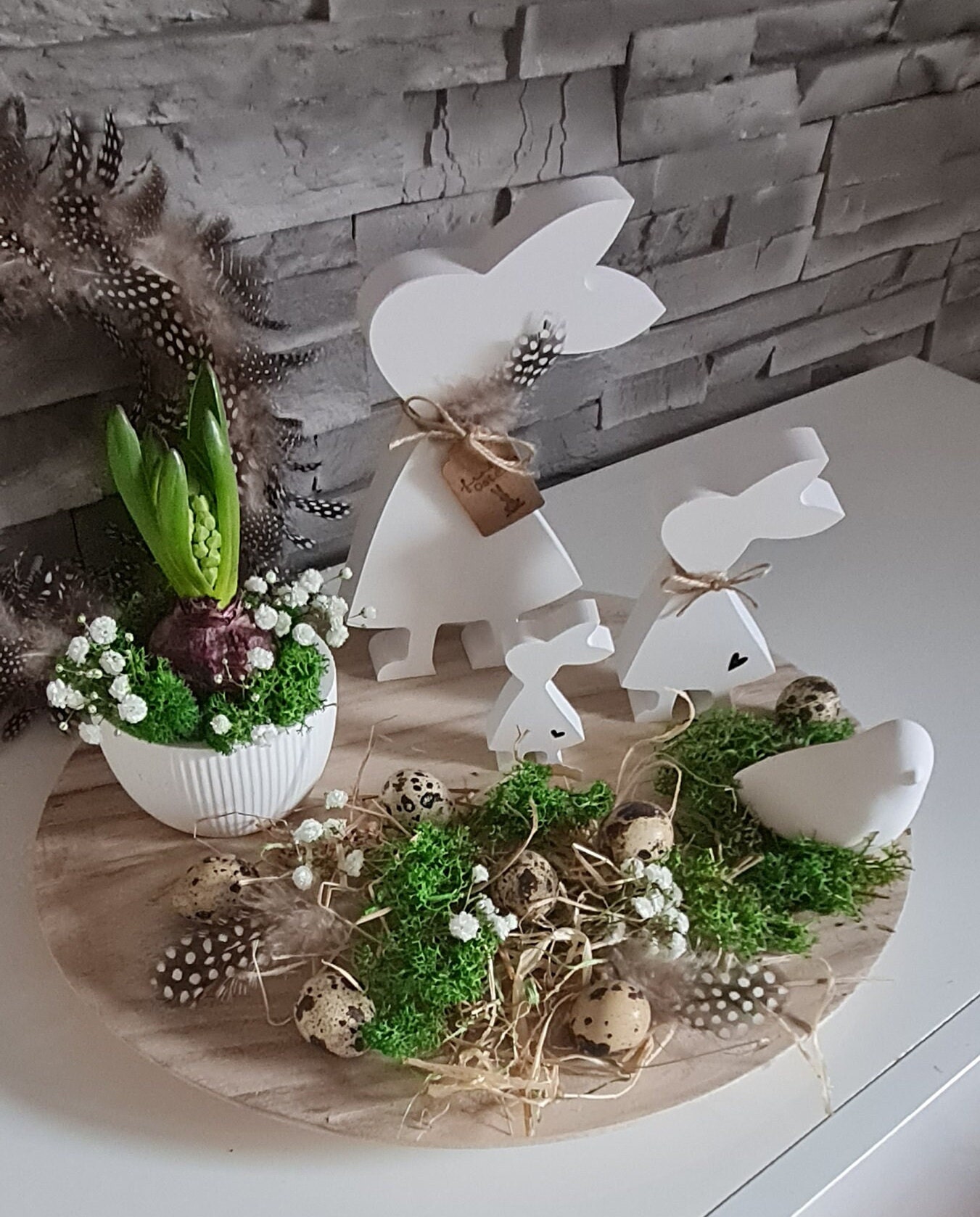 Oster Deko, Hasen Mädchen liebevoll dekoriert mit Herzchen, Raysin Deko, Ostern Hasen, Weiß, Einzeln oder 3er Set