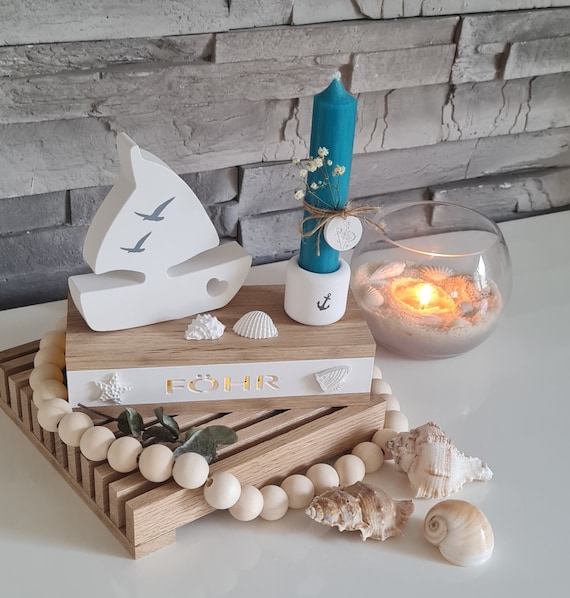 Lichtbox Set aus Holz Klötzchen, Föhr, Ankerplatz, Moin, Boot, Kerzenhalter, Kerze, Maritim, Geschenk, Geschenkidee, Raysin,