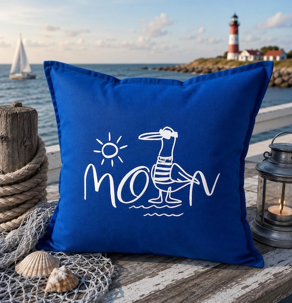 Maritime Kissenhülle, Kissenbezug, Maritim, Moin, Dekokissen, Deko, Dekoration, Geschenk, Mitbringsel, Geschenkidee