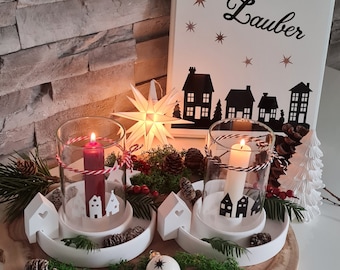 Set Kerzenständer mit Windlicht  Kerze und einem  kleinen Haus, Raysin, Kerzenglas, Weihnachten, Geschenk, Geschenkidee, Mitbringsel