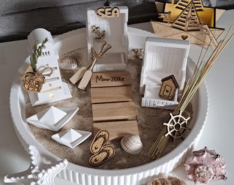 Strandkorb Deko, Maritim, Maritimes Deko Strandkorb mit herausnehmbarer Schublade, Raysin, Holz, Geschenk, Mitbringsel