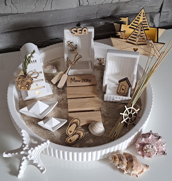 Strandkorb Deko, Maritim, Maritimes Deko Strandkorb mit herausnehmbarer Schublade, Raysin, Holz, Geschenk, Mitbringsel