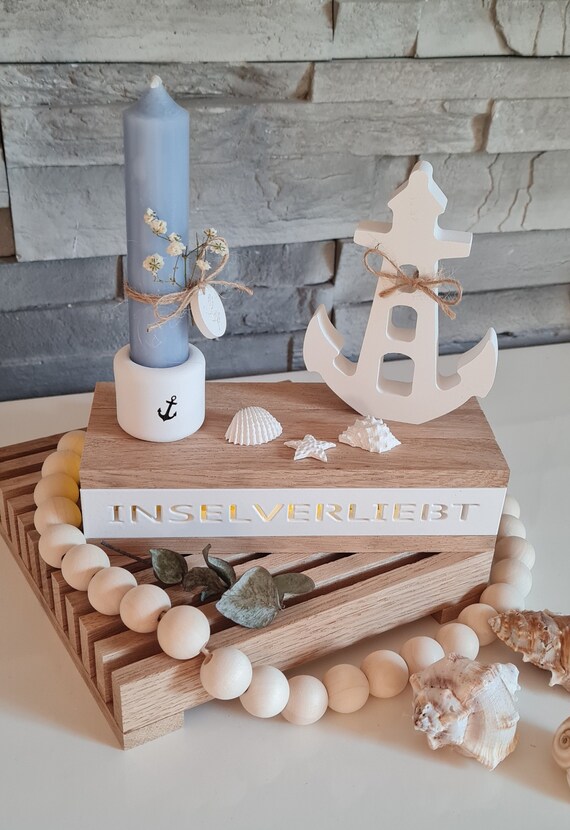 Lichtbox Set aus Holz Klötzchen, Inselverliebt, Anker, Moin, Segelboot, Kerzenhalter, Kerze, Maritim, Geschenk, Geschenkidee, Raysin,
