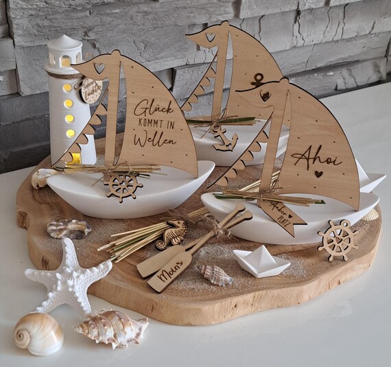 Decorative Sailboat Made of Raysin With Wooden Sail, Nautical