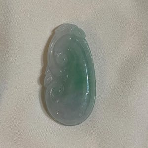 Natural Icy  Green Jadeite Jade Ruyi Pendant  - Type A Jadeite - Untreated Grade A Jadeite