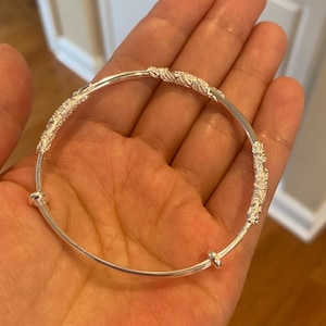 Exquisite Pure 999 Solid Silver Adjustable Flower Bracelet, 999 Silver Bangle Women, Mother's Day Gift, Stackable Bangle