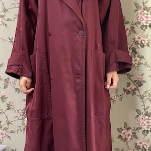 80s JIL SANDER Burgundy Padded Trench Coat / Vintage Coat / Vintage Women&#39;s Coat / Oversized Women&#39;s Rain Coat - 38