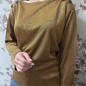 Vintage Saint Laurent Rive Gauche Nautical Orange Gestreiftes Langarm Top YSL 38