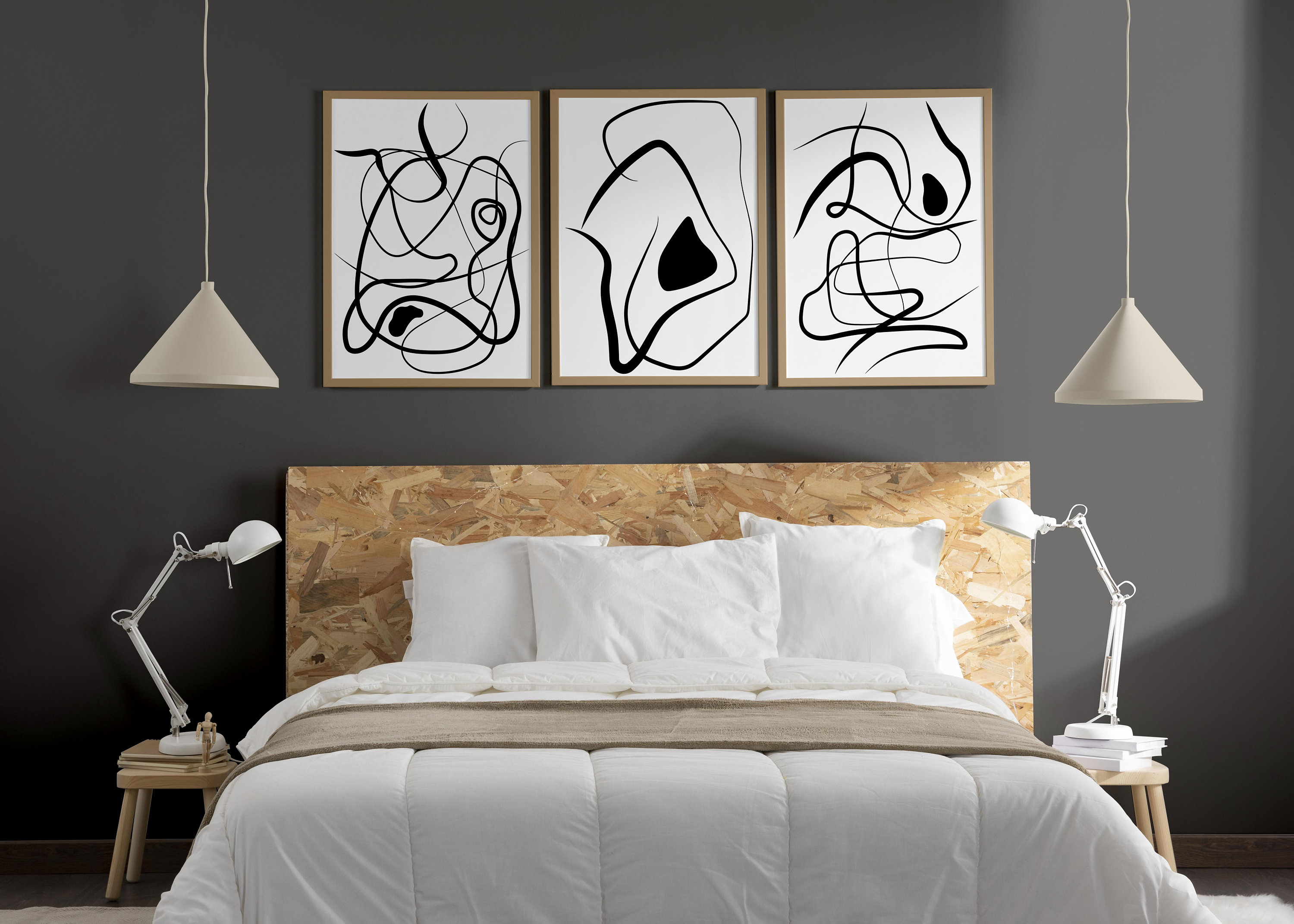 Abstract Minimalist Art Print. Set of 3 Line Art Wall Decor. Etsy
